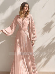 V-Neck A-Line Princess Gown for the Mother of the Bride with Ruched Detail