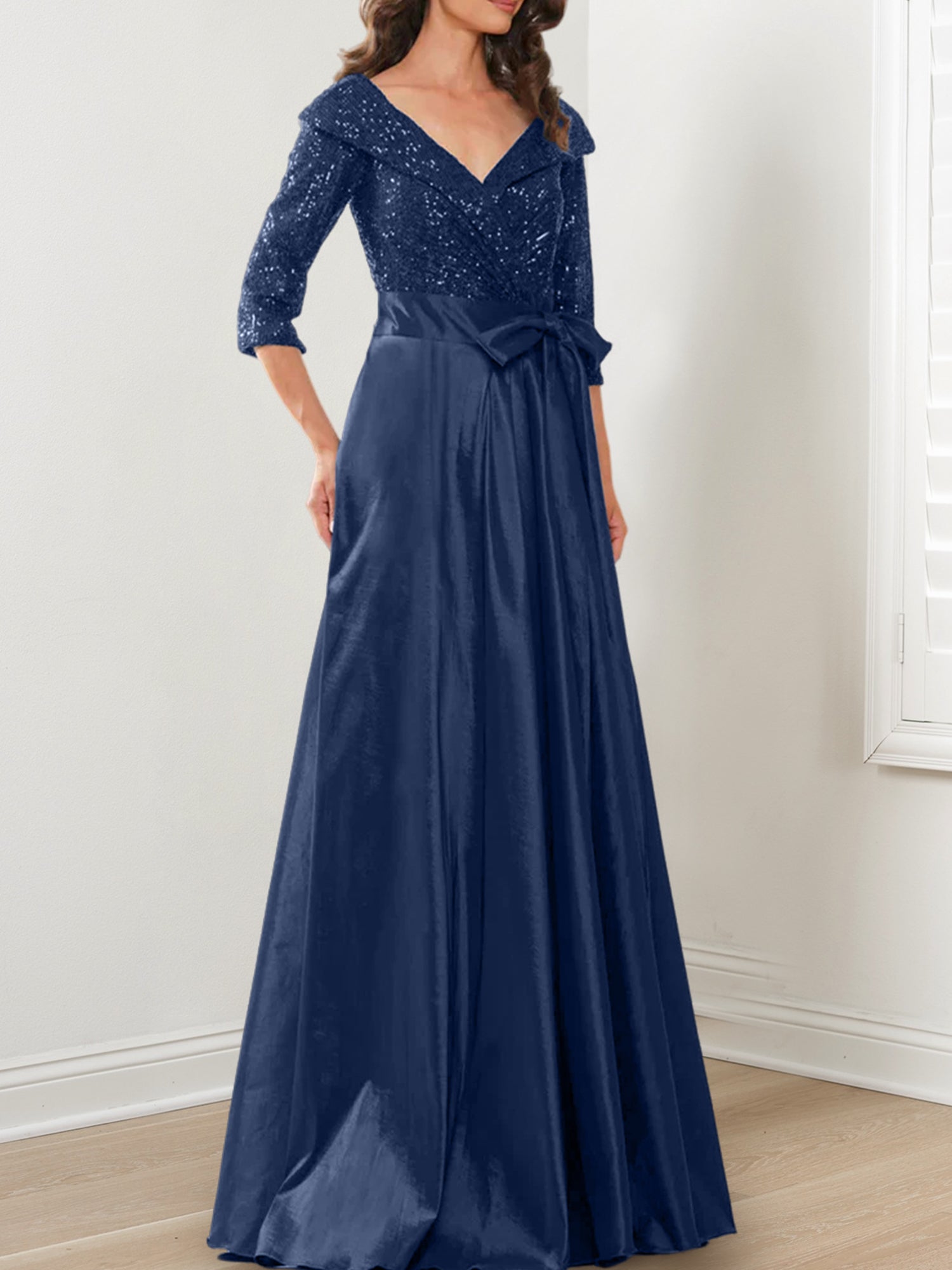 V-Neck A-Line Princess Gown for the Mother of the Bride