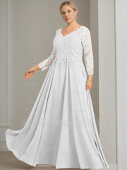 V-Neck A-Line Princess Gown with 3/4 Sleeves and Sequins for Plus-Size Mother of the Bride