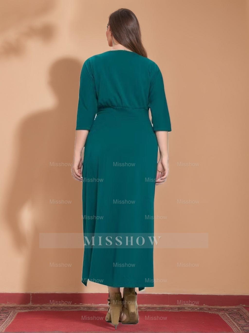 V-Neck A-Line Princess Gown with Asymmetrical Ruffles for Plus-Size Mothers of the Bride