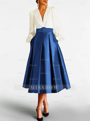 V-Neck A-Line Princess Gown with Long Sleeves and Belt for the Mother of the Bride