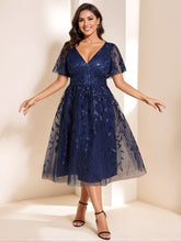 V-Neck A-Line Princess Tea-Length Dress for Mothers of the Bride and Groom