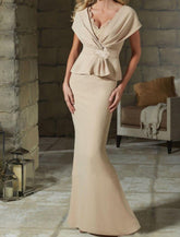 V-Neck Belted Mother of the Bride Sheath/Column Dresses