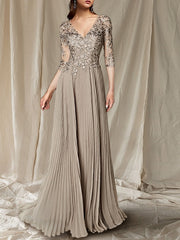 V-Neck Floor-Length A-Line Princess Gown for the Mother of the Bride