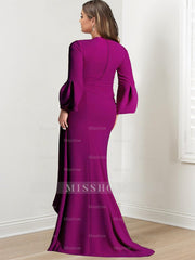 V-Neck Floor-Length Mother of the Bride Dress With Side Split and Long Sleeves