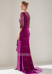V-Neck Floor-Length Trumpet/Mermaid Mother of the Bride Dress with Slit Ruffles and Tulle Lace