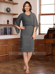 V-Neck Half-Sleeve Knee-Length Sheath/Column Dress with Sequins for Mothers