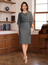 V-Neck Half-Sleeve Knee-Length Sheath/Column Dress with Sequins for Mothers
