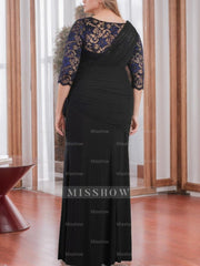 V-Neck Half-Sleeve Plus-Size Floor-Length Mother of the Bride Sheath Dress with Appliques and Ruffles