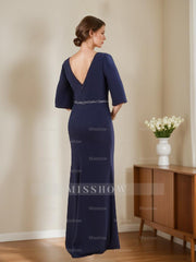 V-Neck Half-Sleeve Sheath/Column Dress for Mothers of the Bride & Groom with Appliques and Side Split