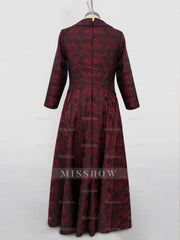 V-Neck Long-Sleeve A-Line Floral Print Red Rose Dress for Mothers of the Bride & Groom