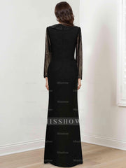 V-Neck Long Sleeve Mermaid/Trumpet Mother of the Bride Dress with Split