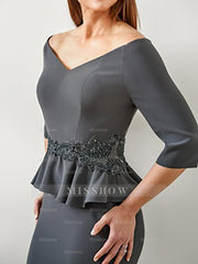 V-Neck Mother of the Bride Trumpet/Mermaid Dresses Featuring Ruffles and Appliques