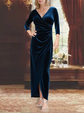 V-Neck Princess A-Line Asymmetrical Mother of the Bride Dress with 3/4 Sleeves and Ruffles