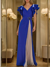 V-Neck Short Sleeve Pleated Sheath Dress for Mothers of the Bride & Groom with Crystal Accents and Ruffles
