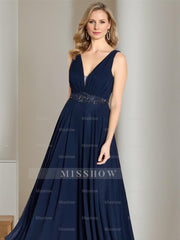 V-Neck Sleeveless A-Line Floor-Length Mother of the Bride Princess Dress