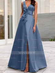 V-Neck Sleeveless A-Line Princess Mother Of The Bride Dress With Side Split