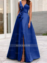 V-Neck Sleeveless A-Line Princess Mother Of The Bride Dress With Side Split