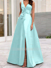 V-Neck Sleeveless A-Line Princess Mother Of The Bride Dress With Side Split