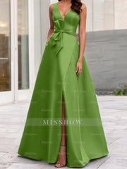 V-Neck Sleeveless A-Line Princess Mother Of The Bride Dress With Side Split