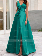 V-Neck Sleeveless A-Line Princess Mother Of The Bride Dress With Side Split