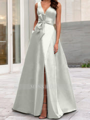 V-Neck Sleeveless A-Line Princess Mother Of The Bride Dress With Side Split