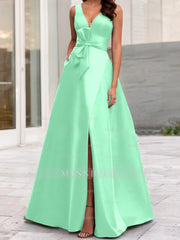 V-Neck Sleeveless A-Line Princess Mother Of The Bride Dress With Side Split
