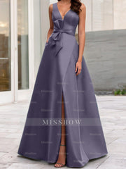 V-Neck Sleeveless A-Line Princess Mother Of The Bride Dress With Side Split