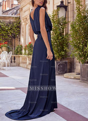 V-Neck Sleeveless Floor-Length A-Line Princess Gown for the Mother of the Bride with Ruched Details