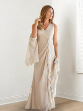 V-Neck Sleeveless Floor-Length Mother of the Bride Gown with Wraps & Ruffles