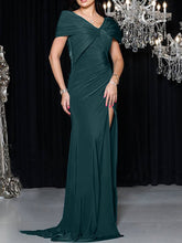V-Neck Sleeveless Mermaid Trumpet Floor-Length Silk-Like Satin Mother of the Bride Dress with High Slit