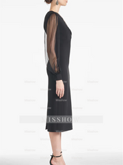 V-Neck Tea-Length Mother of the Bride Sheath/Column Dresses