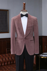 Velvet Dusty Pink Shawl Collar Close-Fit Groom's Wedding Suit