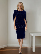 Velvet Mother of the Bride Dresses with Ruffles: A-Line Princess Scoop Half Sleeves Knee-Length