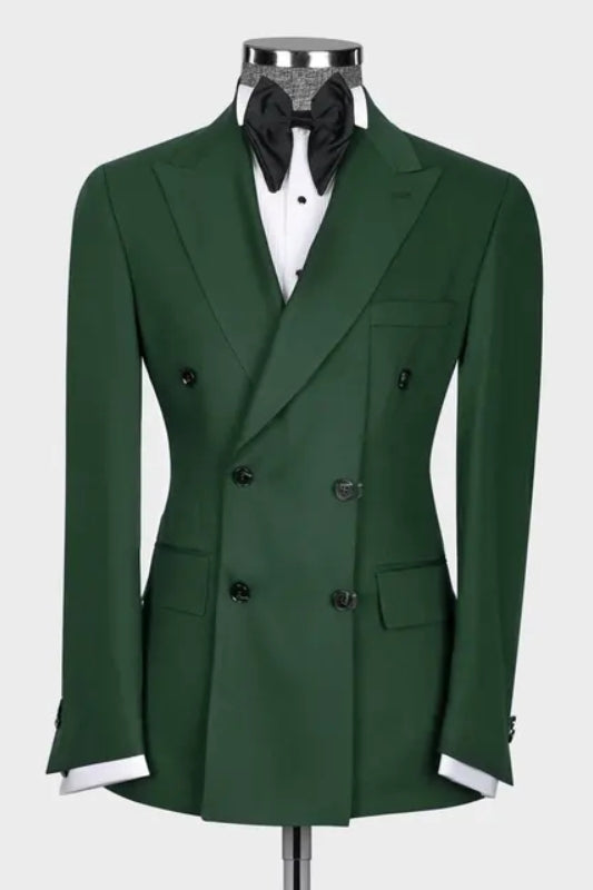 Verdant Peaked Lapel Double-Breasted Bespoke Prom Outfit