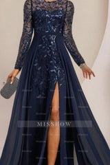 Vintage A-Line Lace Mother of The Bride Dress Scoop Neck Long Sleeve Bridesmaid Dresses With Appliques