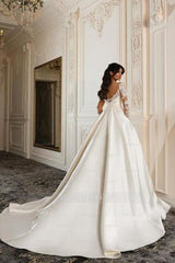 White v-neck applique ball gown wedding dress