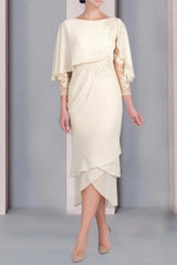 Vintage Column Mother of The Bride Dress Lace Scoop Cap Sleeve Bridesmaid Dresses With Appliques