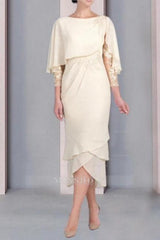 Vintage Column Mother of The Bride Dress Lace Scoop Cap Sleeve Bridesmaid Dresses With Appliques