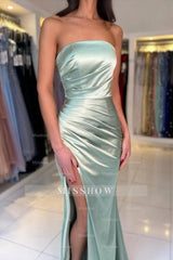 Vintage Column Satin Sleeveless Prom Evening Dresses With Ruffles