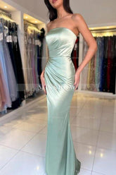 Vintage Column Satin Sleeveless Prom Evening Dresses With Ruffles