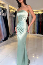 Vintage Column Satin Sleeveless Prom Evening Dresses With Ruffles