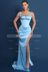 Vintage Column Satin Square Sleeveless Prom Evening Dresses With Split Front