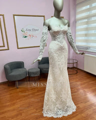 Vintage Ivory Sweetheart Long-Sleeve Mermaid Wedding Dress with Appliques
