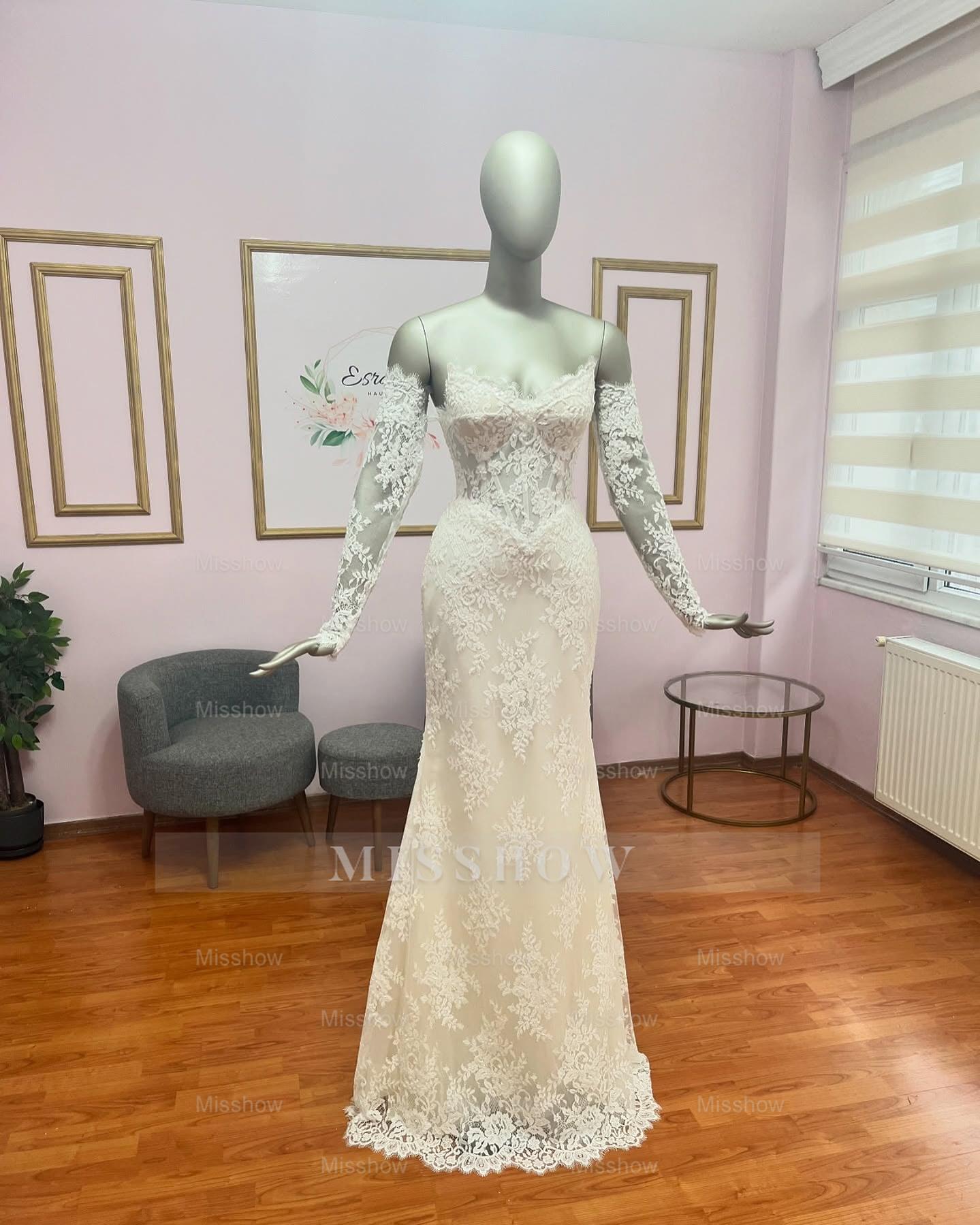 Vintage Ivory Sweetheart Long-Sleeve Mermaid Wedding Dress with Appliques