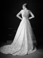 Vintage Long A-line Ivory Long Sleeves Lace Wedding Dress With Detachable Coat