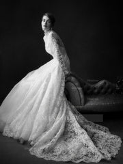 Vintage Long A-line Ivory Long Sleeves Lace Wedding Dress With Detachable Coat