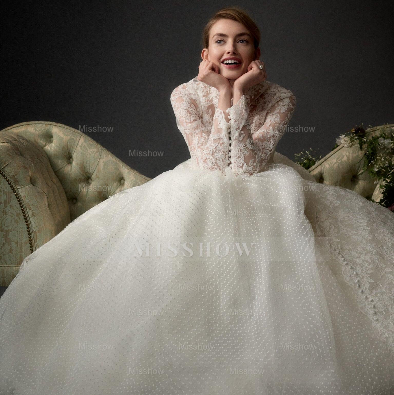 Vintage Long A-line Ivory Long Sleeves Lace Wedding Dress With Detachable Coat