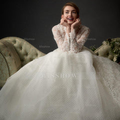 Vintage Long A-line Ivory Long Sleeves Lace Wedding Dress With Detachable Coat