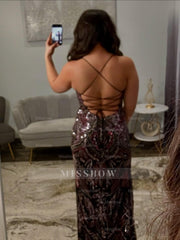 Vintage Long Black Mermaid Speghetti Straps Beaded Prom Dress with Slit